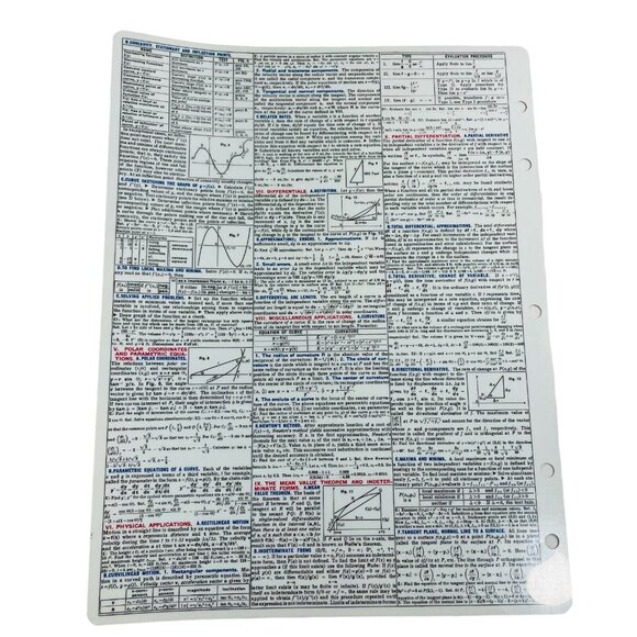 Vintage Differential Calculous Data Cheat Sheet Guide Plastic Reference Chart u - Picture 3 of 3